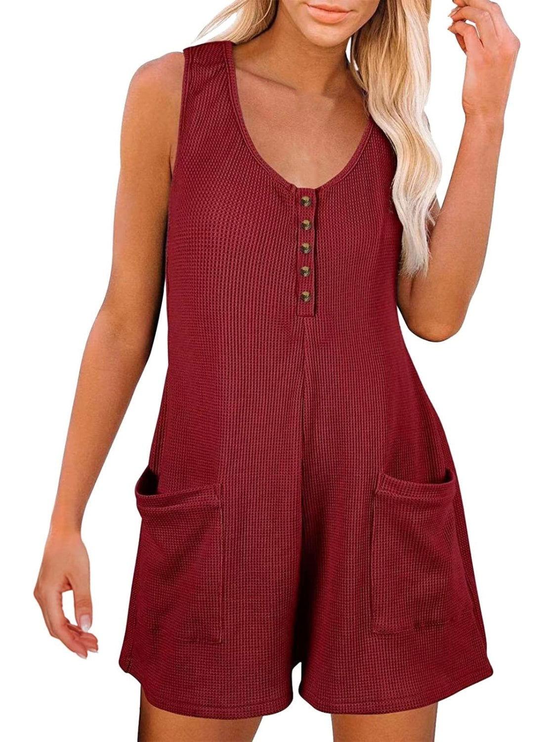Full Size Pocketed Scoop Neck Sleeveless Romper - Clothes For Her Online Store