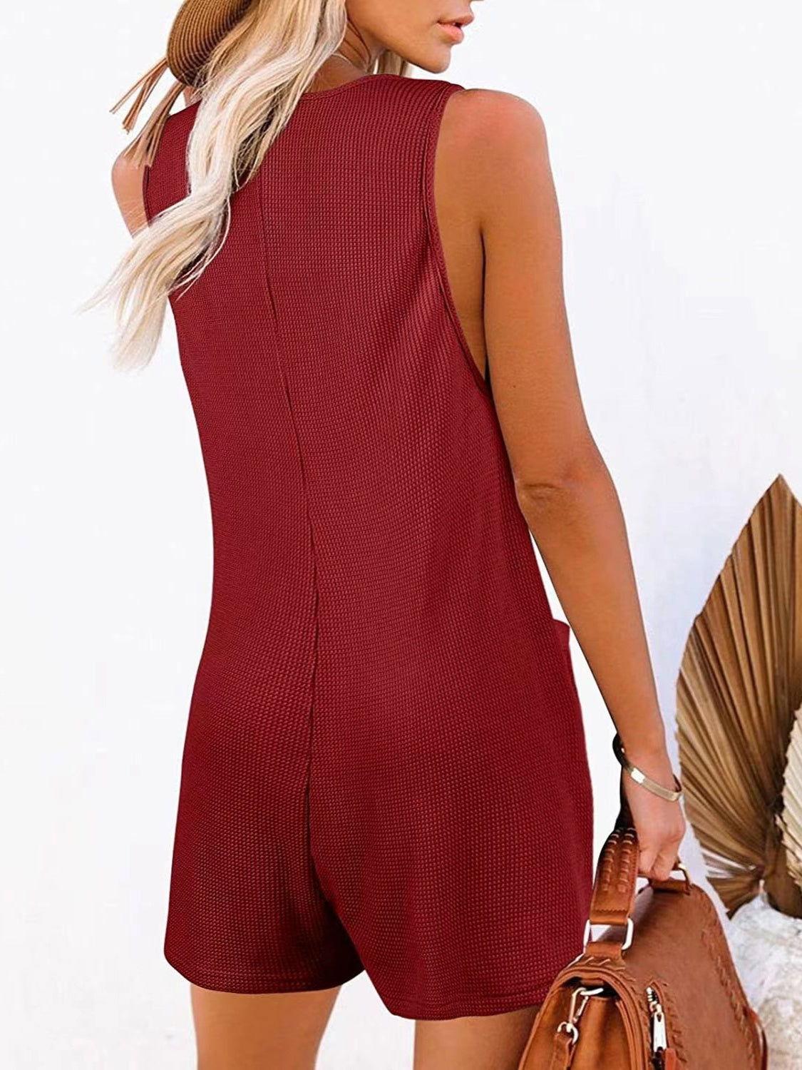 Full Size Pocketed Scoop Neck Sleeveless Romper - Clothes For Her Online Store