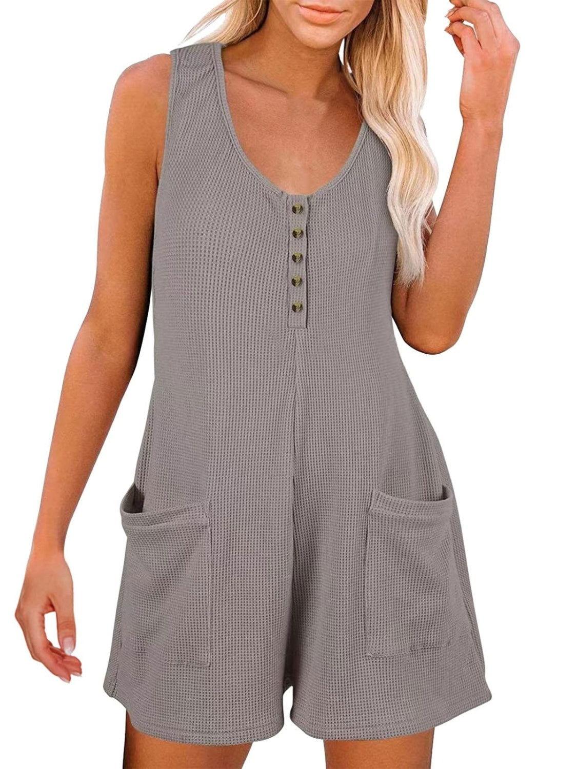 Full Size Pocketed Scoop Neck Sleeveless Romper - Clothes For Her Online Store