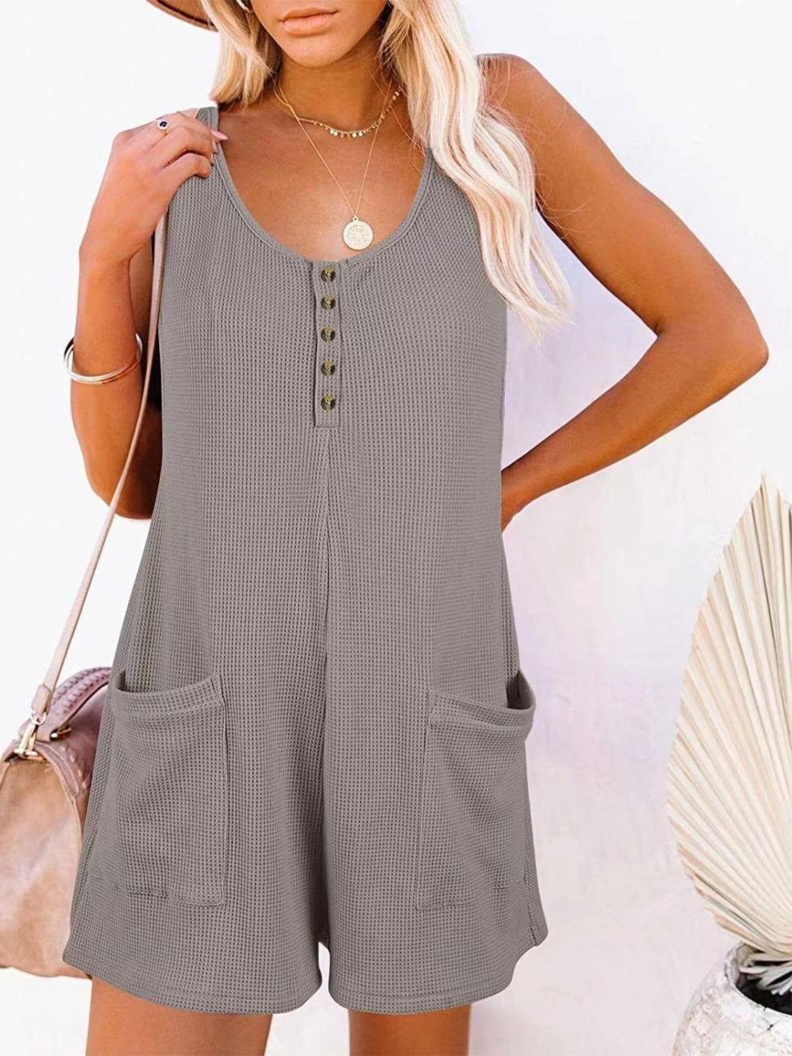 Full Size Pocketed Scoop Neck Sleeveless Romper - Clothes For Her Online Store