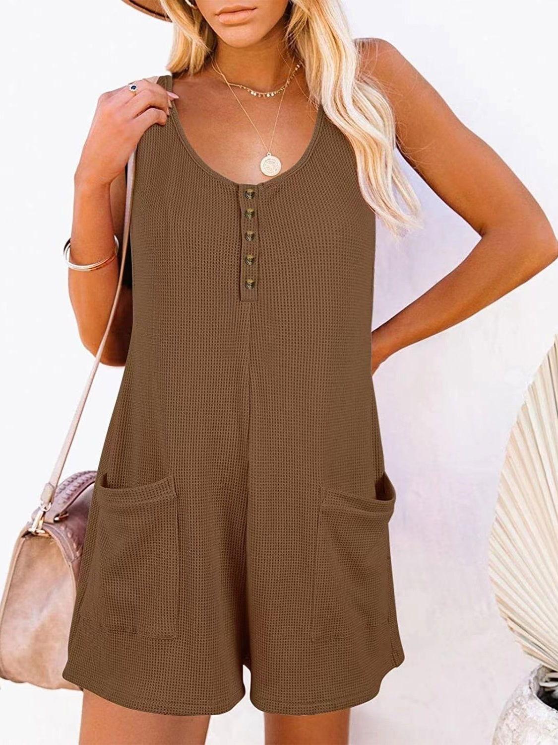 Full Size Pocketed Scoop Neck Sleeveless Romper - Clothes For Her Online Store