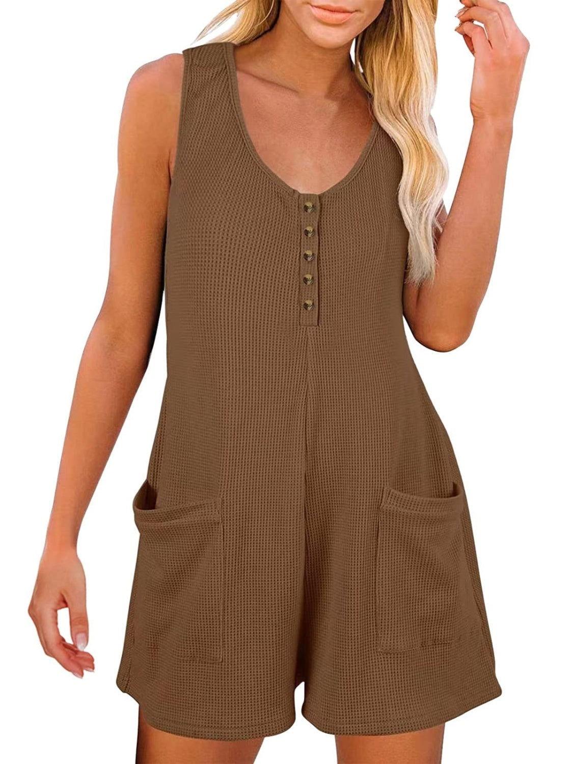 Full Size Pocketed Scoop Neck Sleeveless Romper - Clothes For Her Online Store