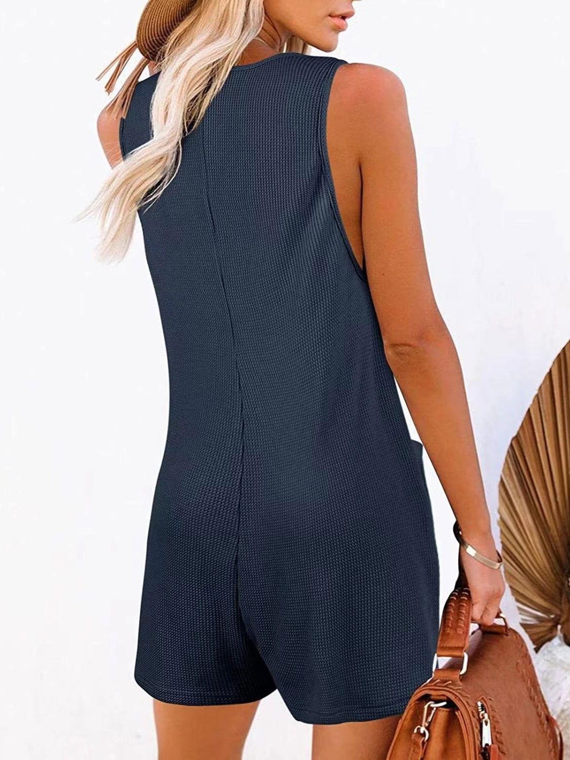Full Size Pocketed Scoop Neck Sleeveless Romper - Clothes For Her Online Store