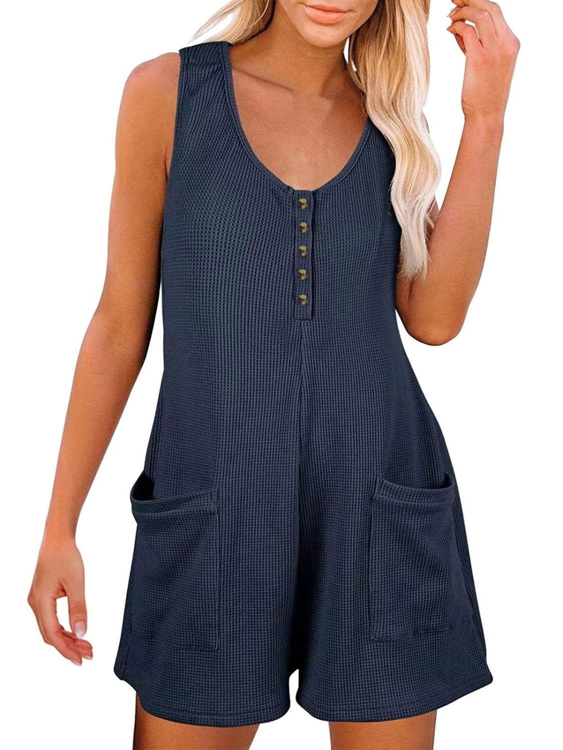 Full Size Pocketed Scoop Neck Sleeveless Romper - Clothes For Her Online Store