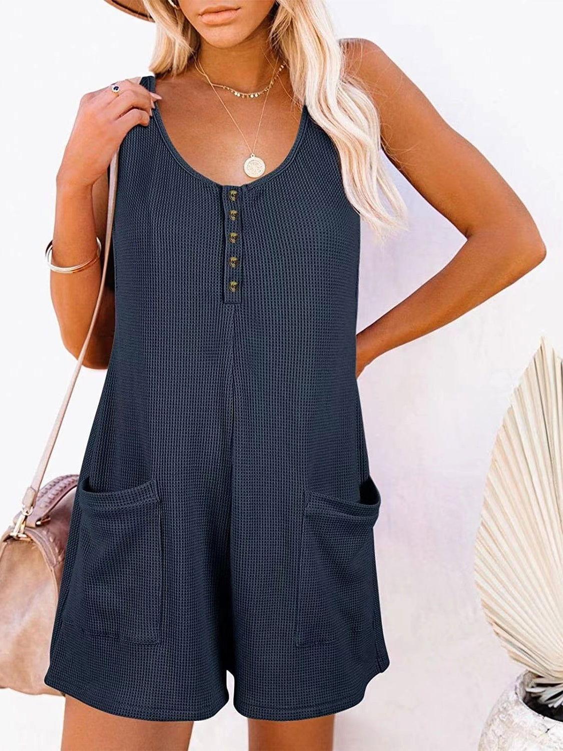 Full Size Pocketed Scoop Neck Sleeveless Romper - Clothes For Her Online Store