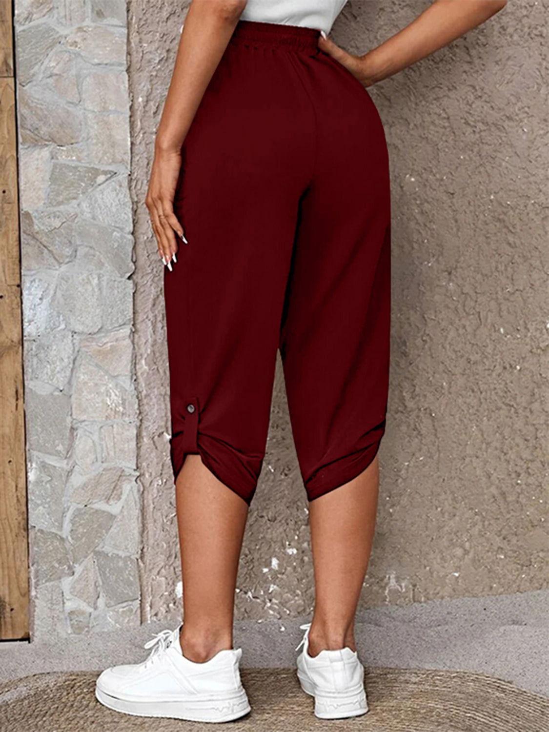 Full Size Roll-Tab Capris Pants - Clothes For Her Online Store
