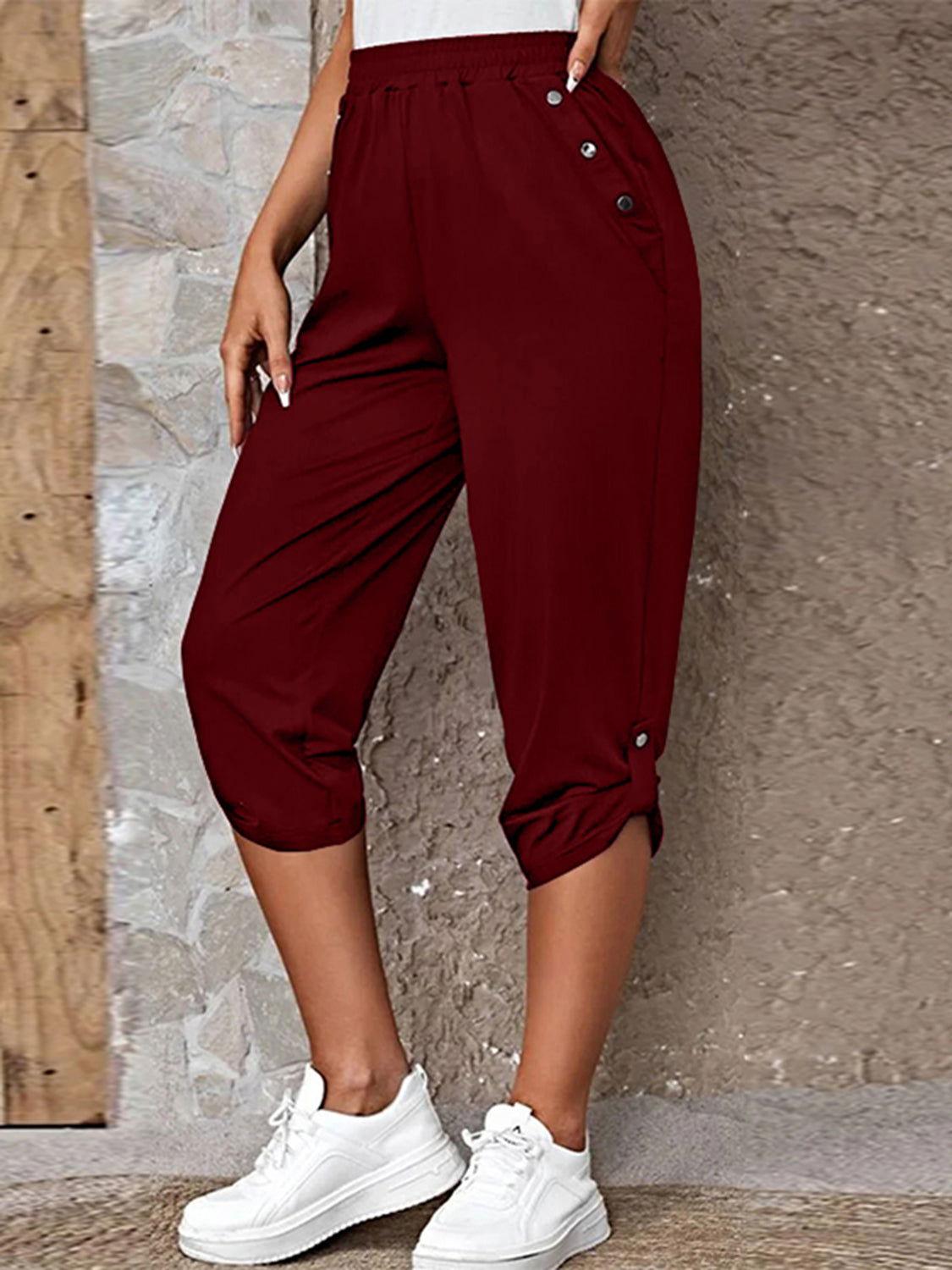 Full Size Roll-Tab Capris Pants - Clothes For Her Online Store