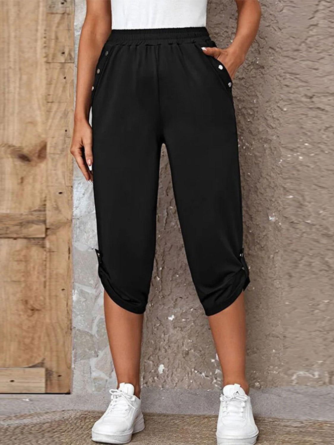 Full Size Roll-Tab Capris Pants - Clothes For Her Online Store