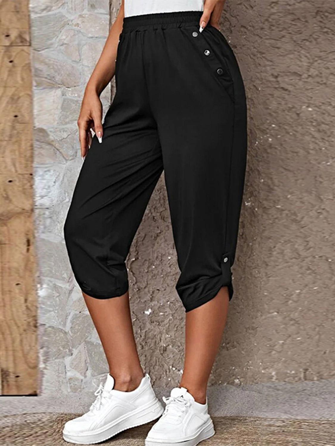 Full Size Roll-Tab Capris Pants - Clothes For Her Online Store