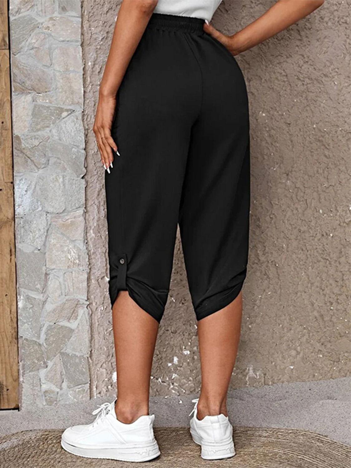 Full Size Roll-Tab Capris Pants - Clothes For Her Online Store