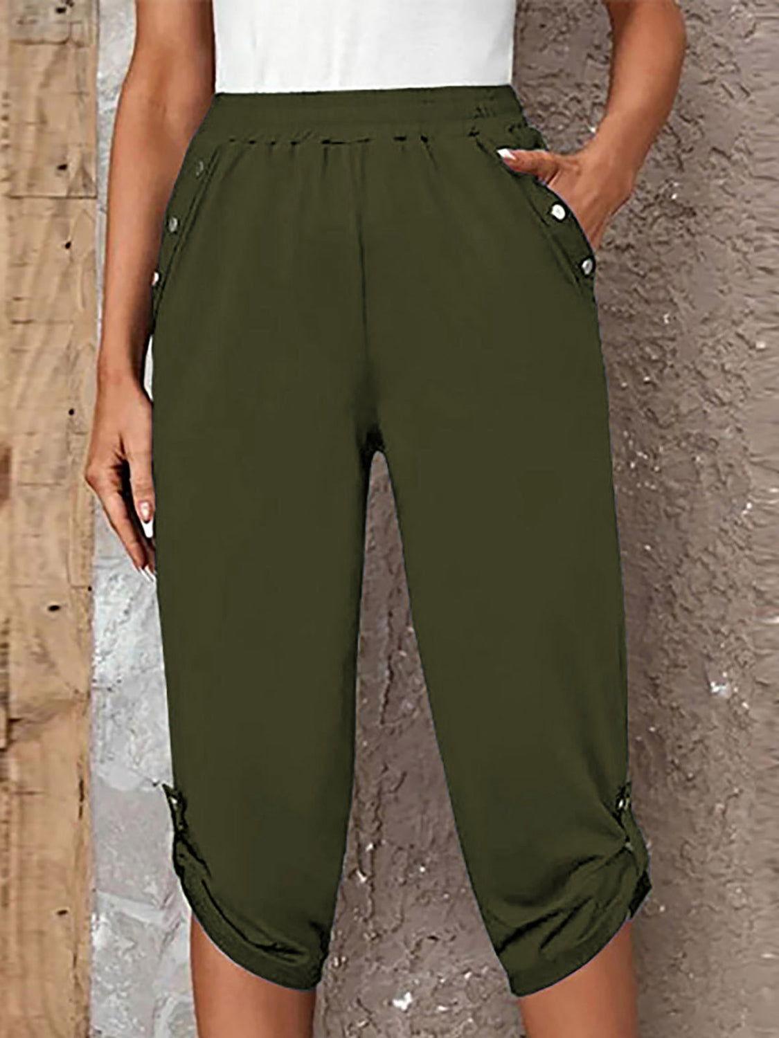 Full Size Roll-Tab Capris Pants - Clothes For Her Online Store