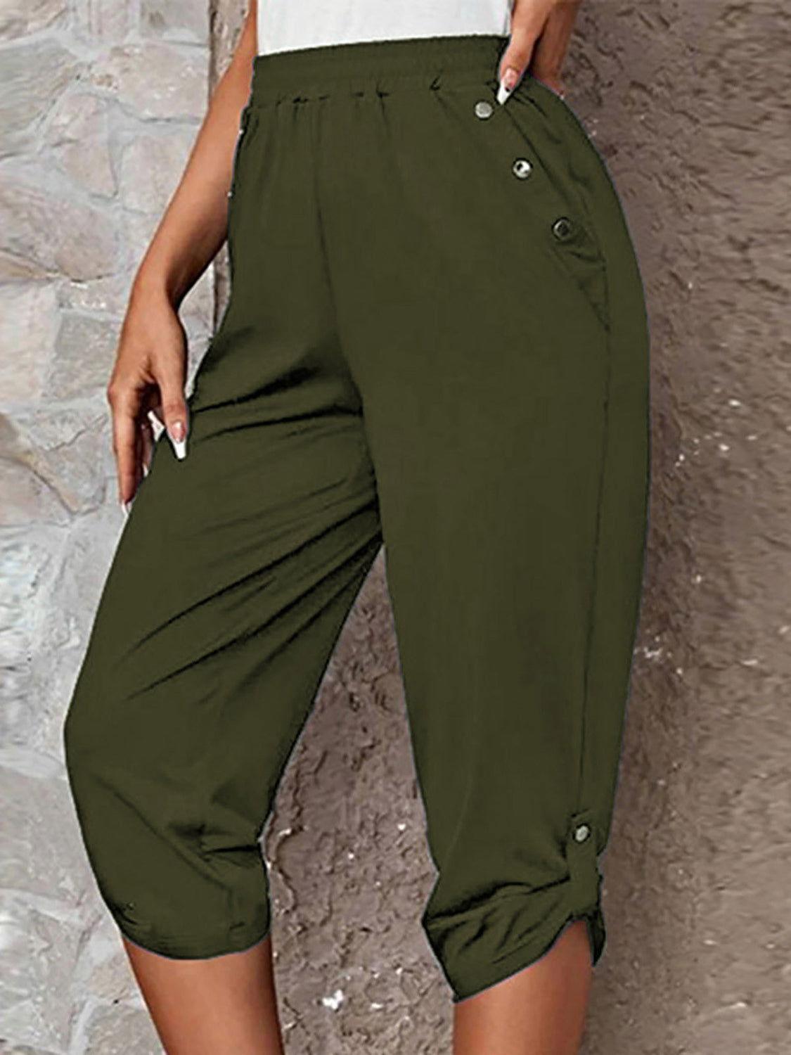 Full Size Roll-Tab Capris Pants - Clothes For Her Online Store