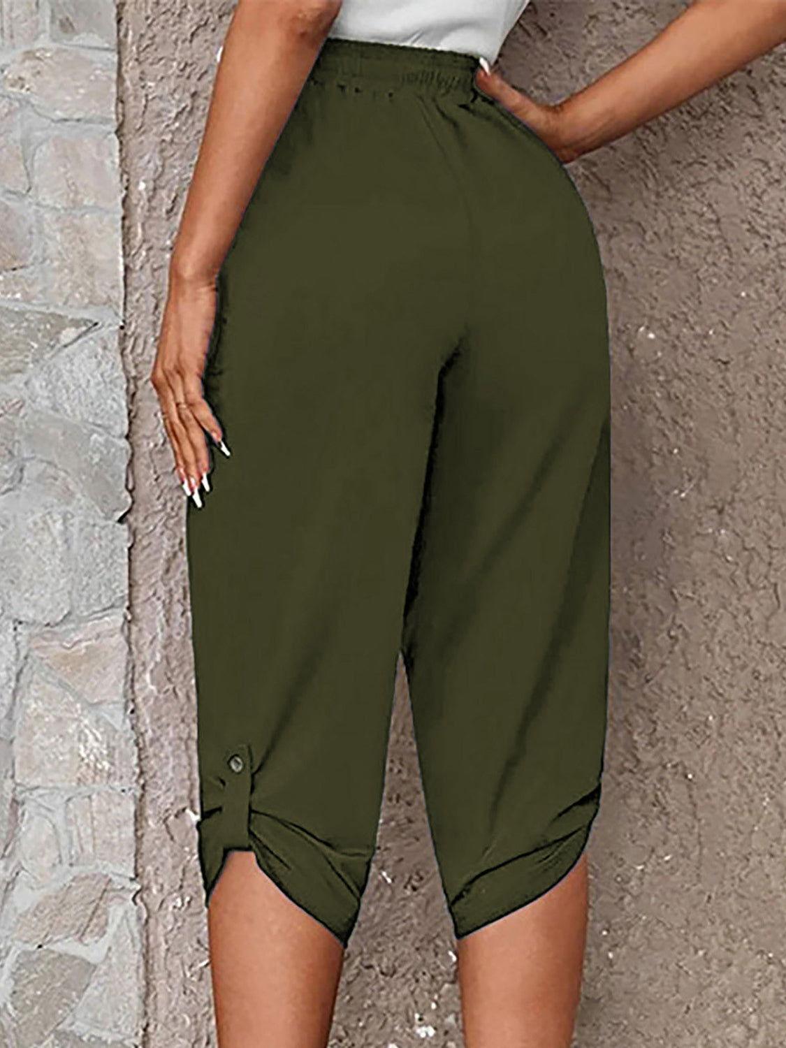 Full Size Roll-Tab Capris Pants - Clothes For Her Online Store