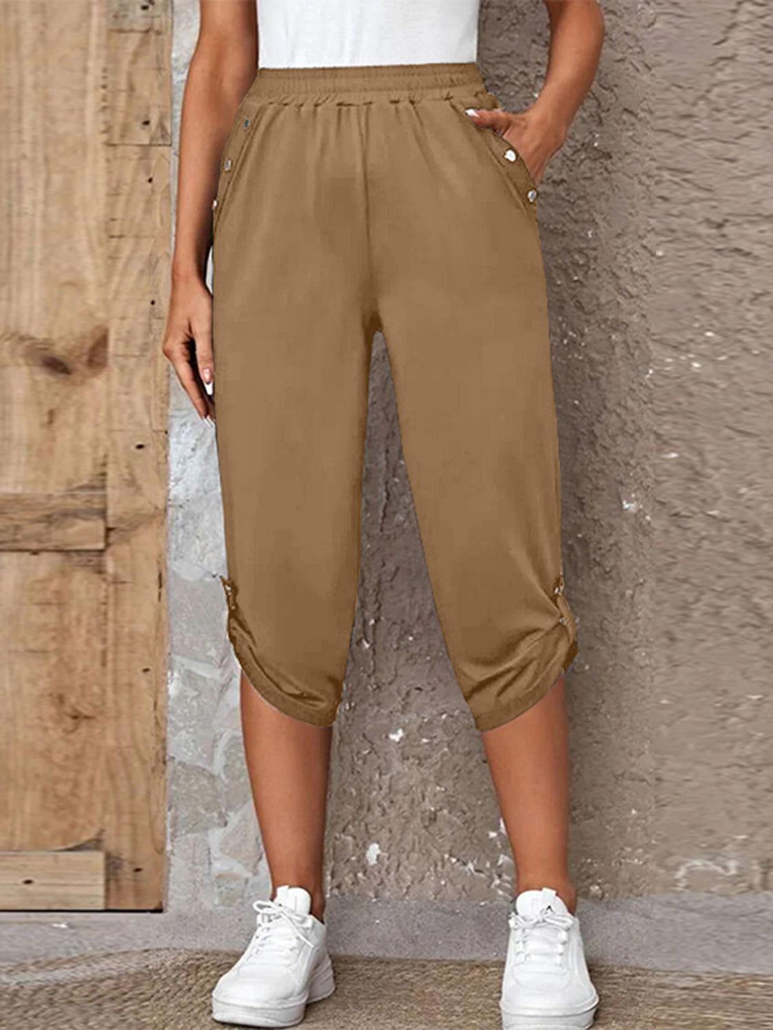 Full Size Roll-Tab Capris Pants - Clothes For Her Online Store
