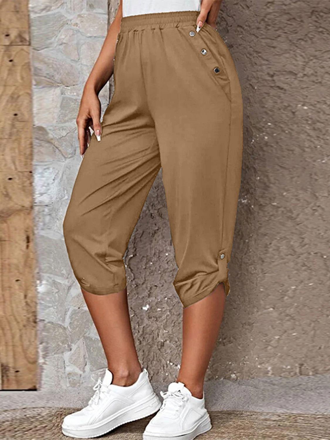 Full Size Roll-Tab Capris Pants - Clothes For Her Online Store