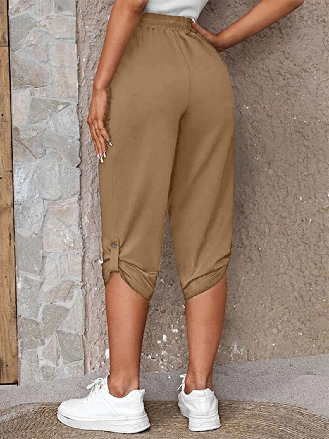 Full Size Roll-Tab Capris Pants - Clothes For Her Online Store