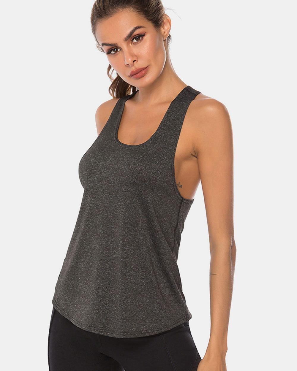 Full Size Scoop Neck Wide Strap Active Tank - Clothes For Her Online Store