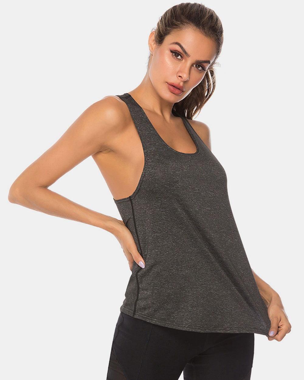 Full Size Scoop Neck Wide Strap Active Tank - Clothes For Her Online Store