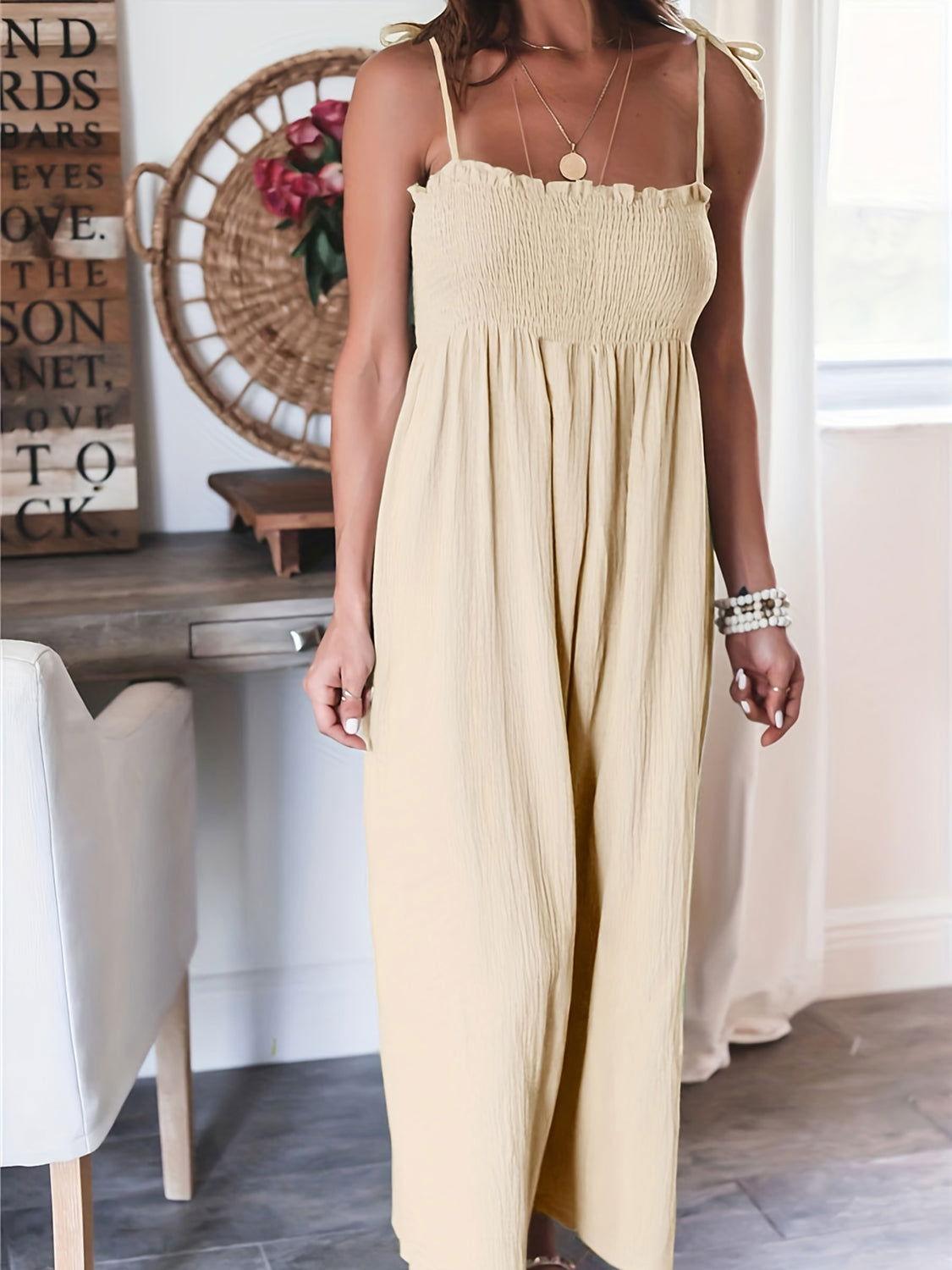 Full Size Smocked Spaghetti Strap Wide Leg Jumpsuit - Clothes For Her Online Store