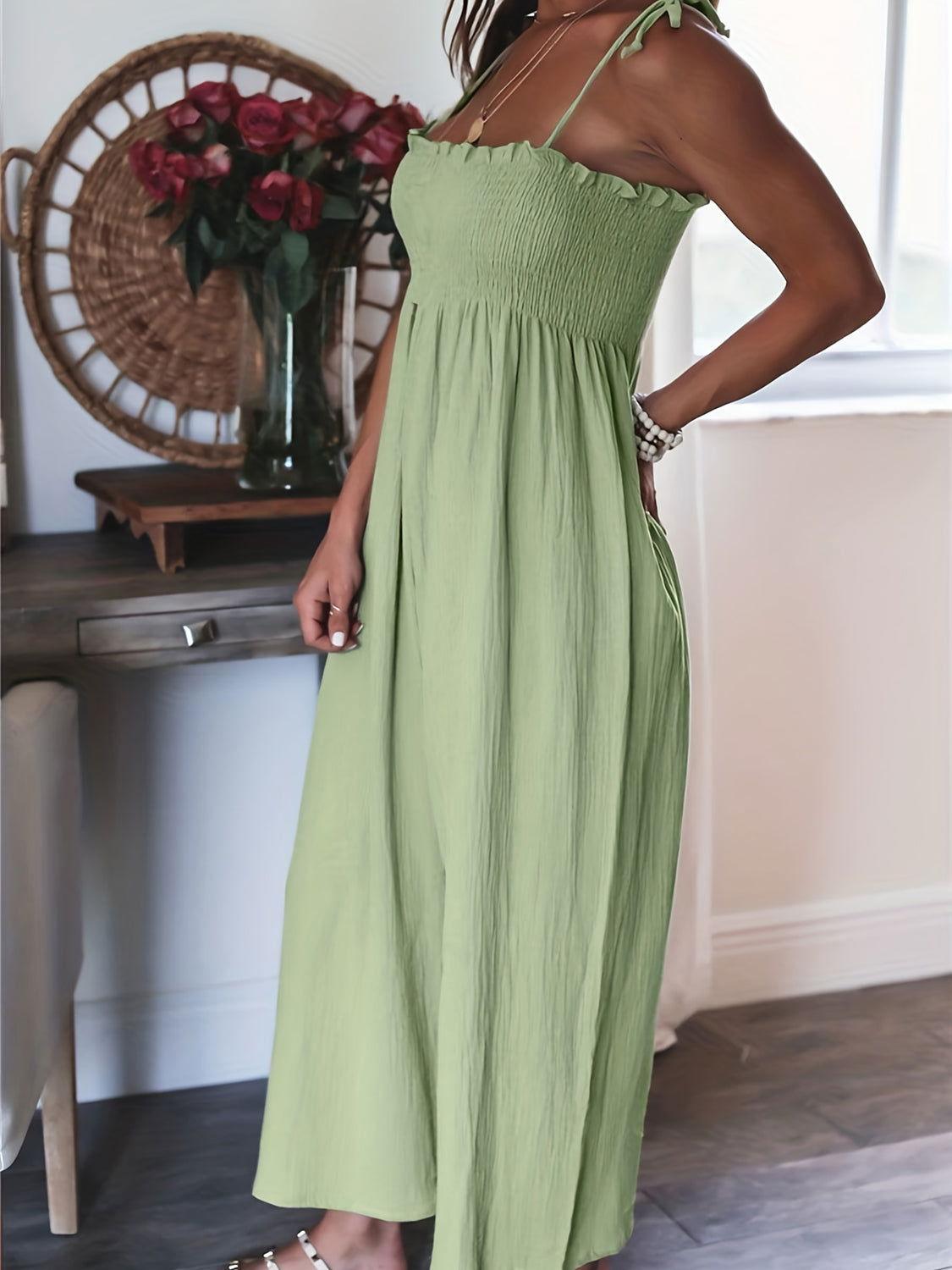 Full Size Smocked Spaghetti Strap Wide Leg Jumpsuit - Clothes For Her Online Store
