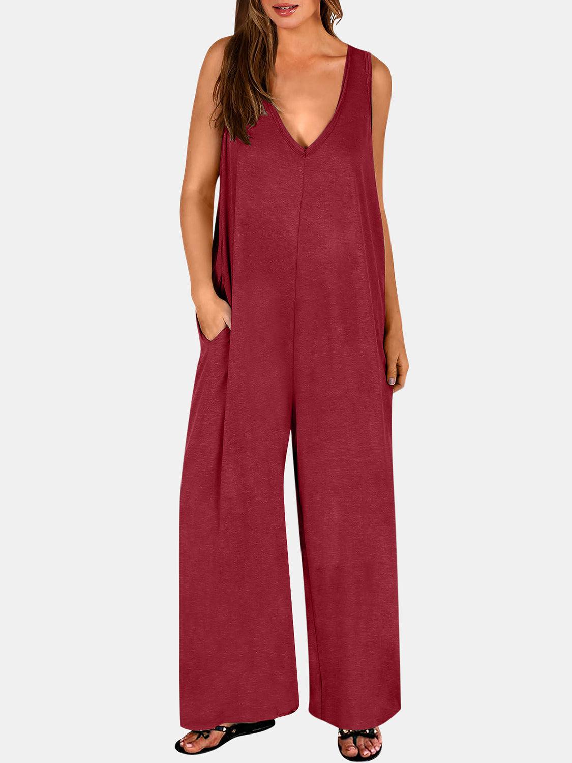 Full Size V-Neck Wide Strap Jumpsuit - Clothes For Her Online Store
