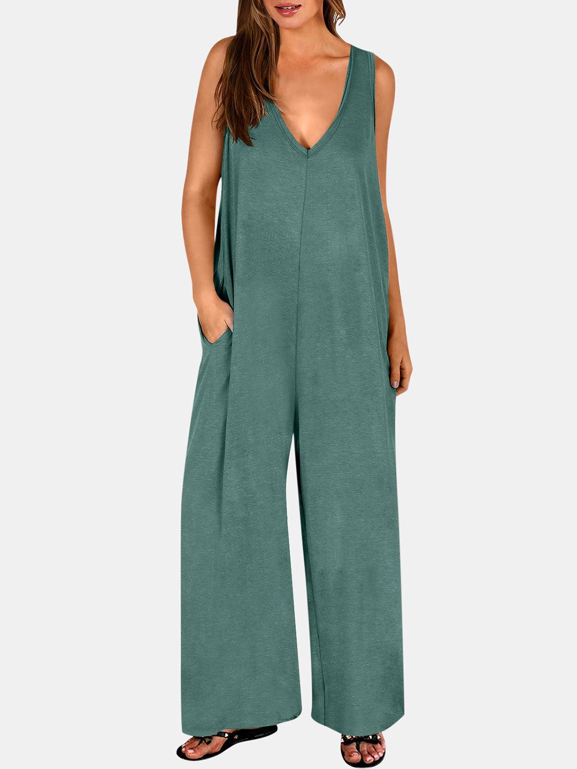 Full Size V-Neck Wide Strap Jumpsuit - Clothes For Her Online Store