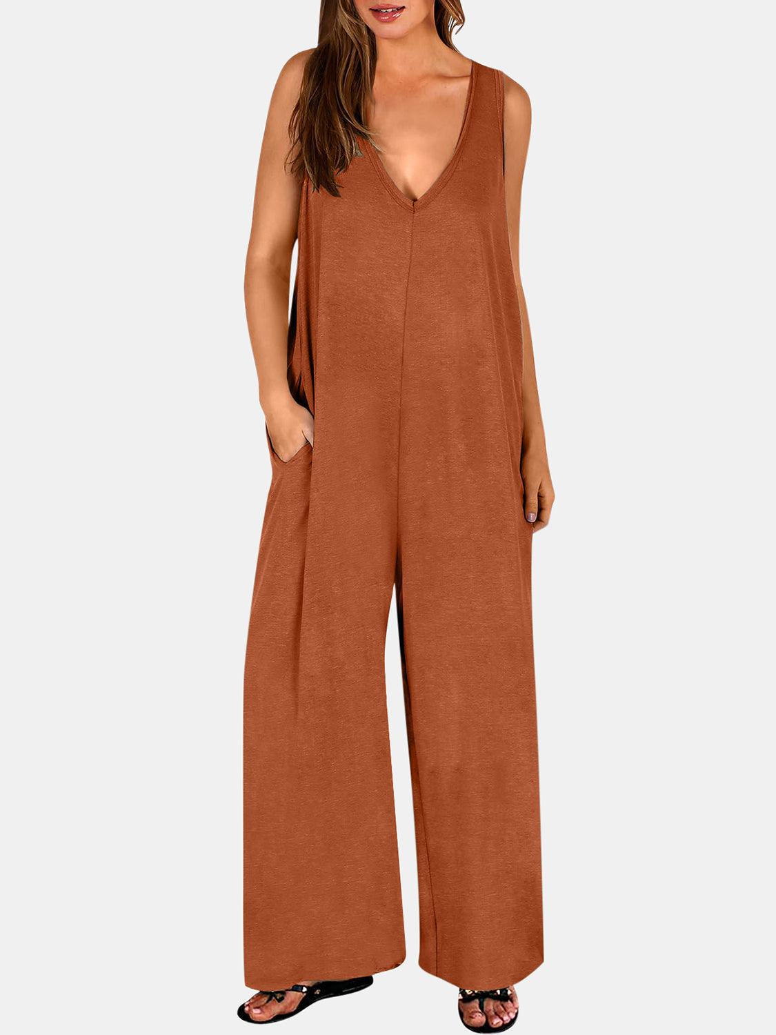 Full Size V-Neck Wide Strap Jumpsuit - Clothes For Her Online Store
