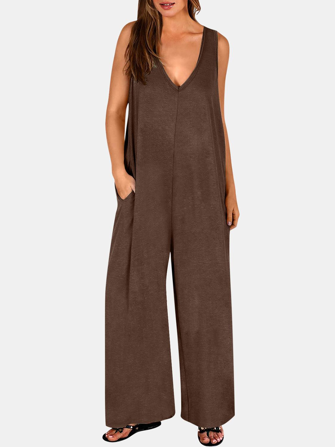 Full Size V-Neck Wide Strap Jumpsuit - Clothes For Her Online Store