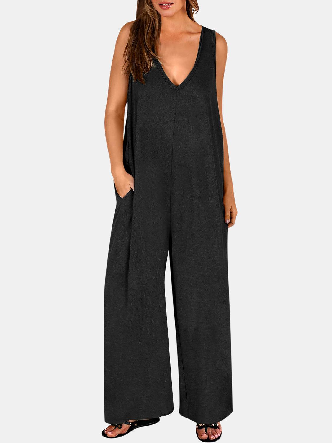 Full Size V-Neck Wide Strap Jumpsuit - Clothes For Her Online Store