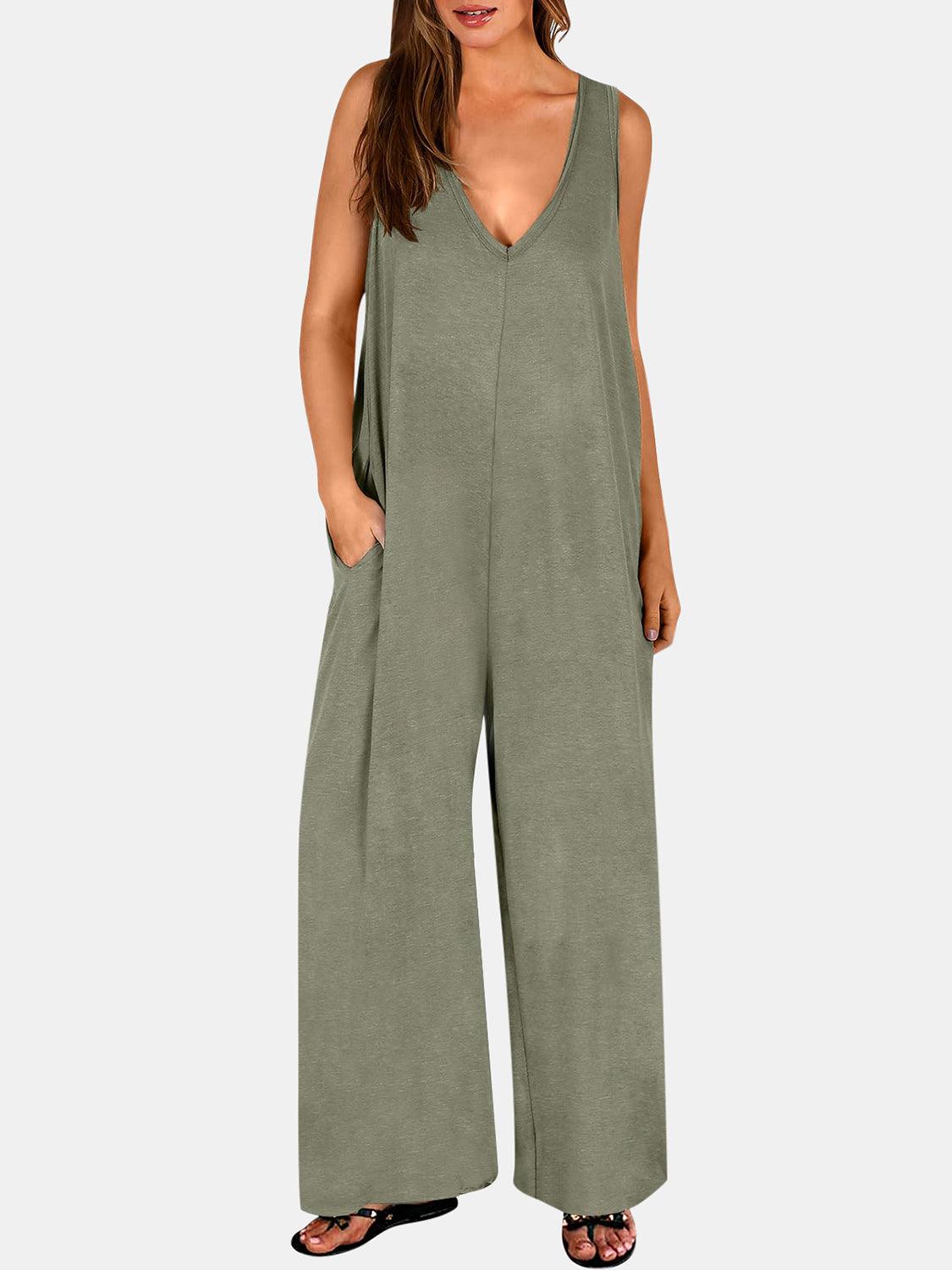 Full Size V-Neck Wide Strap Jumpsuit - Clothes For Her Online Store
