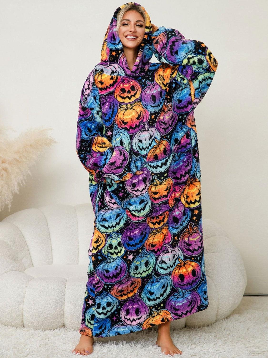 Fuzzy Pocketed Long Sleeve Hooded Lounge Dress - Clothes For Her Online Store
