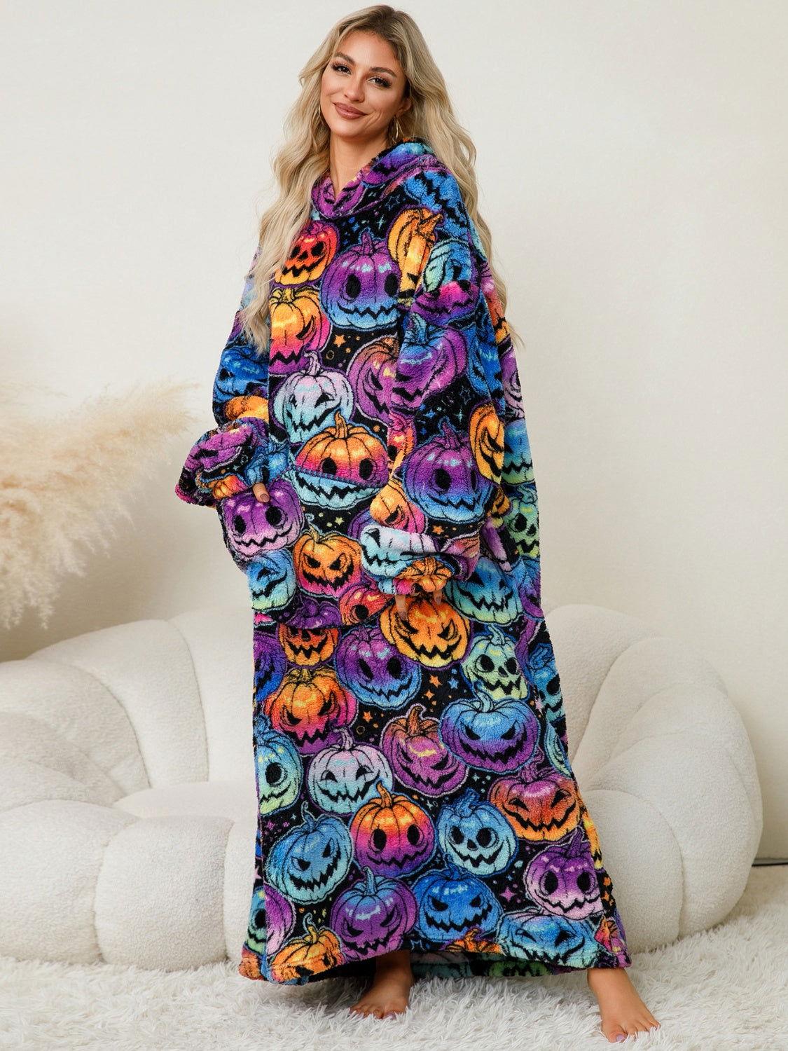 Fuzzy Pocketed Long Sleeve Hooded Lounge Dress - Clothes For Her Online Store