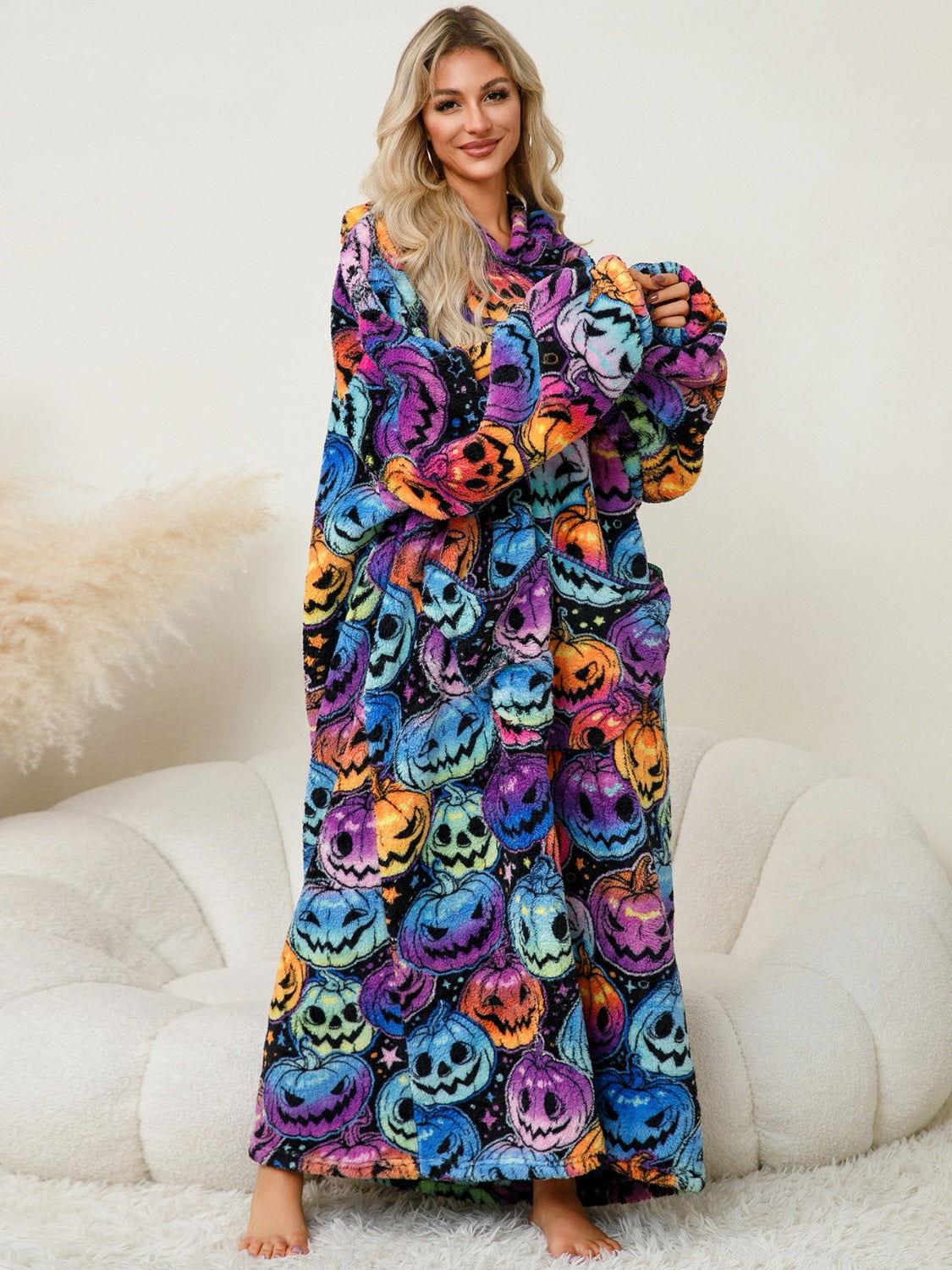 Fuzzy Pocketed Long Sleeve Hooded Lounge Dress - Clothes For Her Online Store