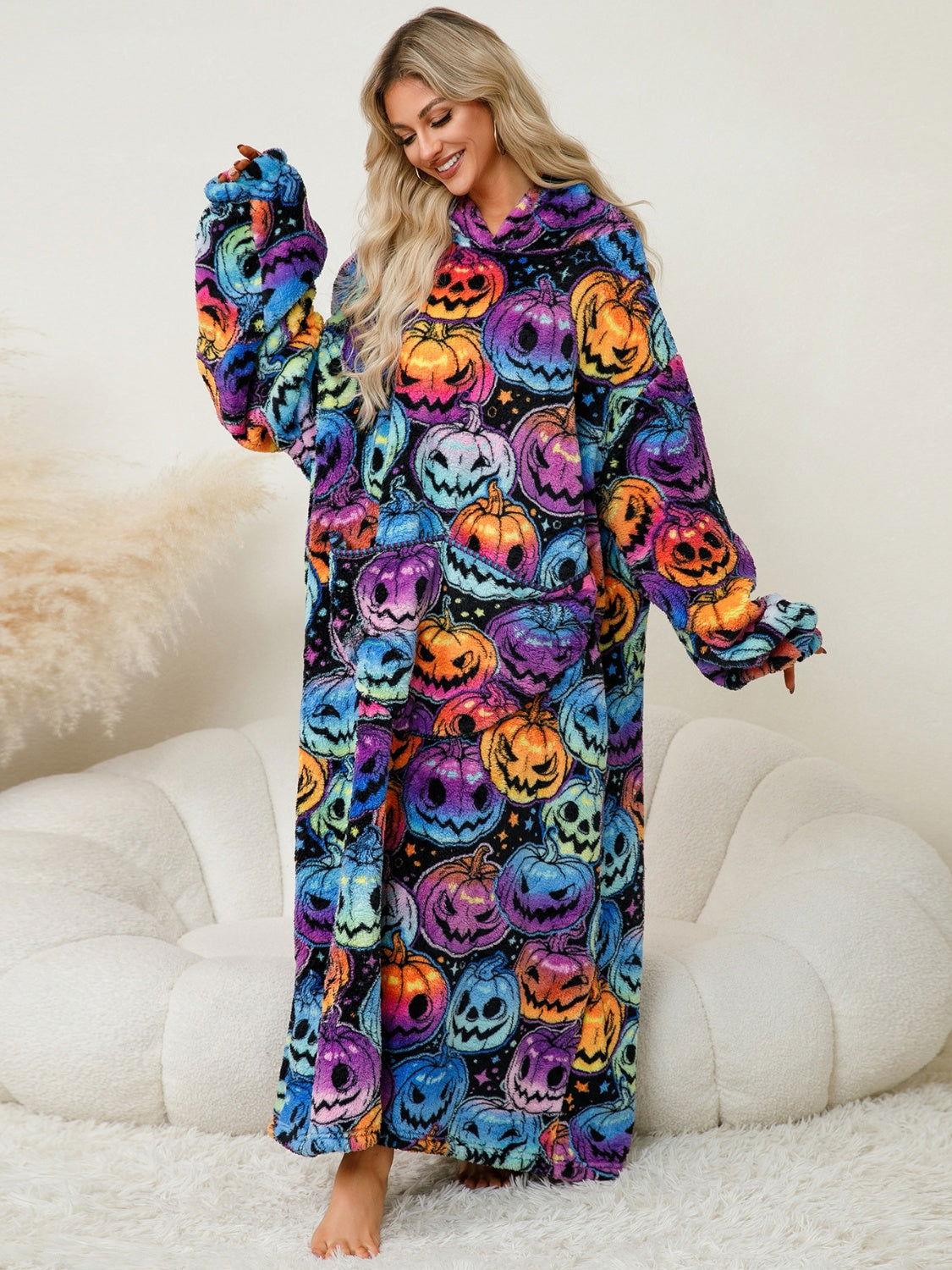 Fuzzy Pocketed Long Sleeve Hooded Lounge Dress - Clothes For Her Online Store