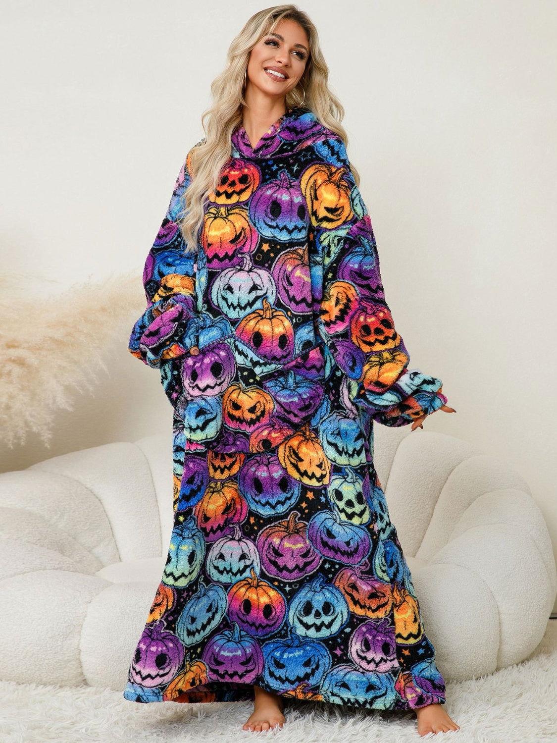 Fuzzy Pocketed Long Sleeve Hooded Lounge Dress - Clothes For Her Online Store