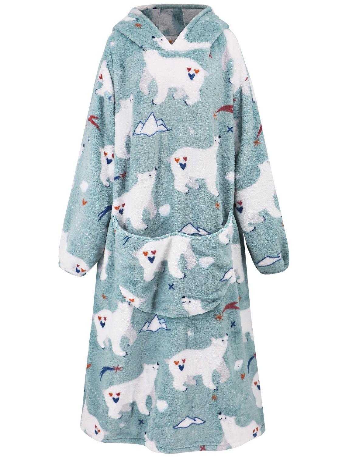 Fuzzy Pocketed Long Sleeve Hooded Lounge Dress - Clothes For Her Online Store