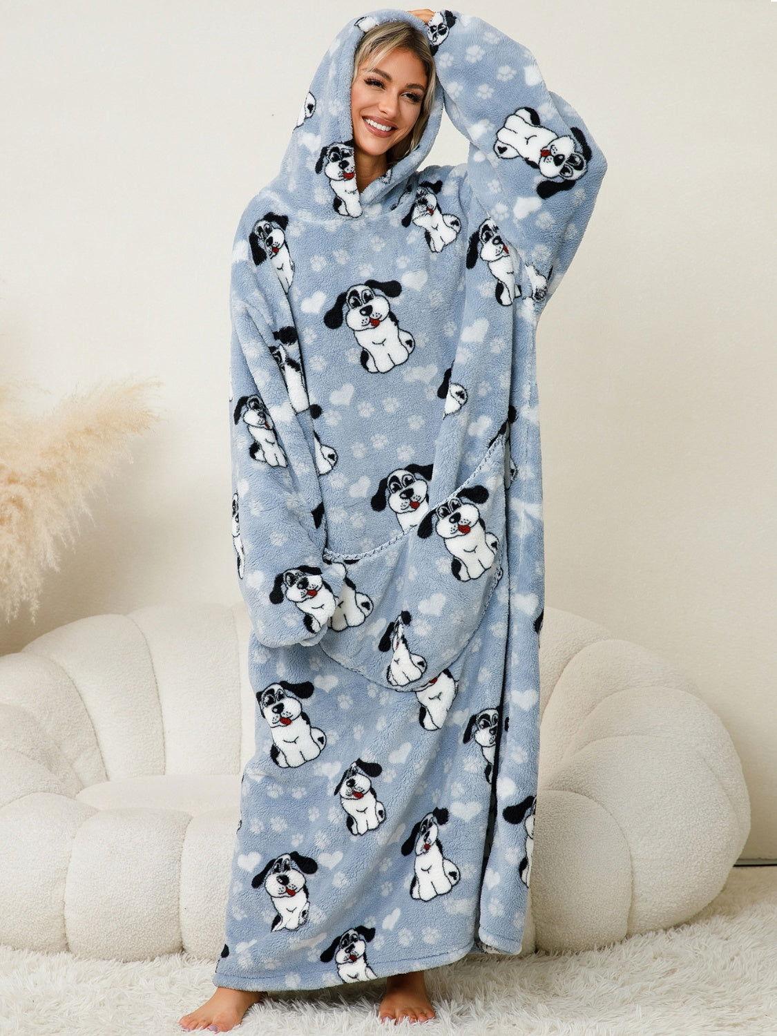 Fuzzy Pocketed Long Sleeve Hooded Lounge Dress - Clothes For Her Online Store