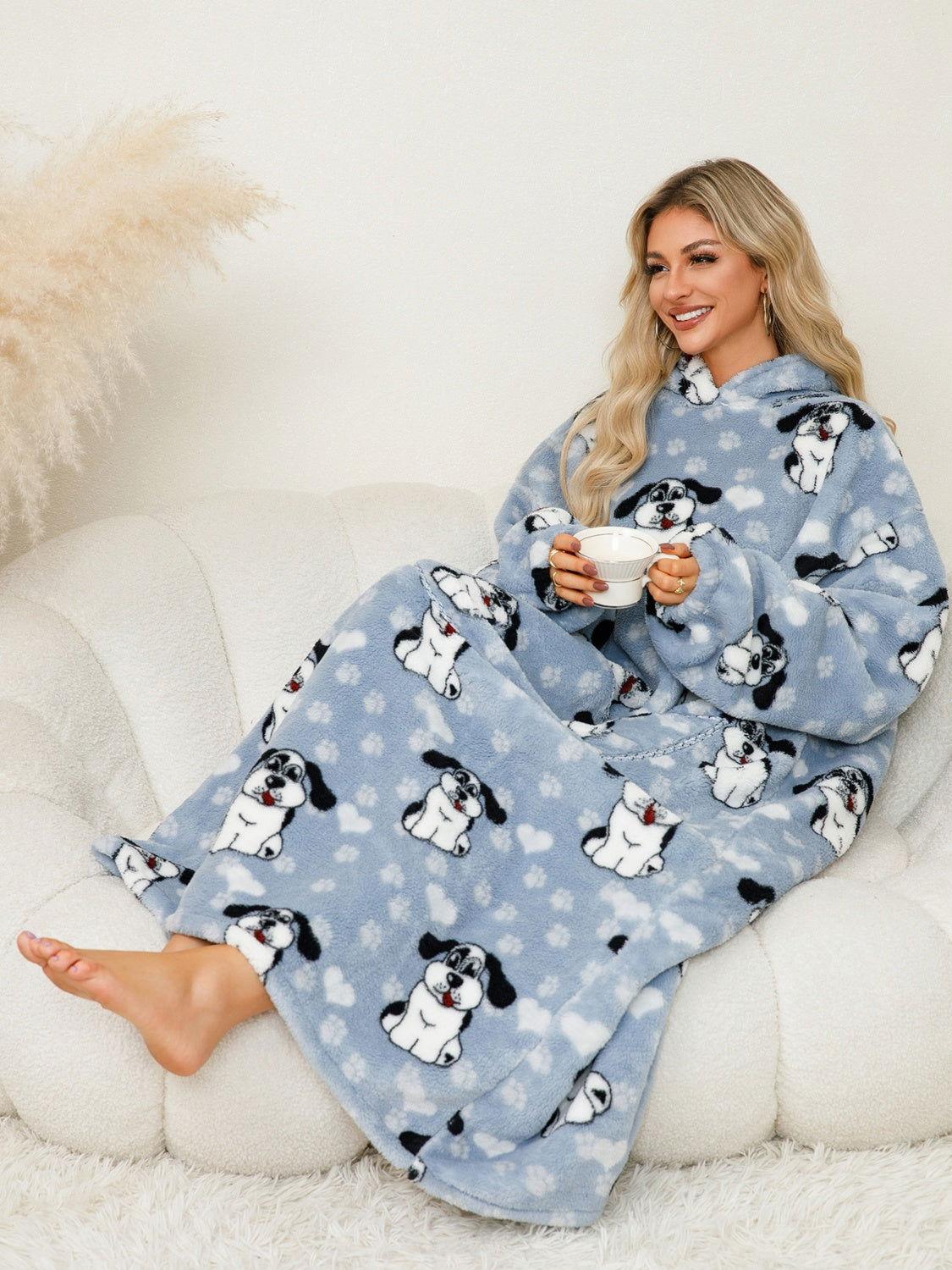 Fuzzy Pocketed Long Sleeve Hooded Lounge Dress - Clothes For Her Online Store