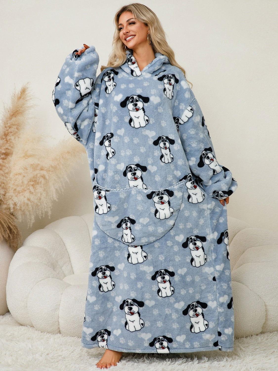 Fuzzy Pocketed Long Sleeve Hooded Lounge Dress - Clothes For Her Online Store