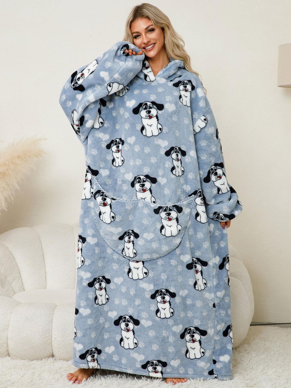 Fuzzy Pocketed Long Sleeve Hooded Lounge Dress - Clothes For Her Online Store