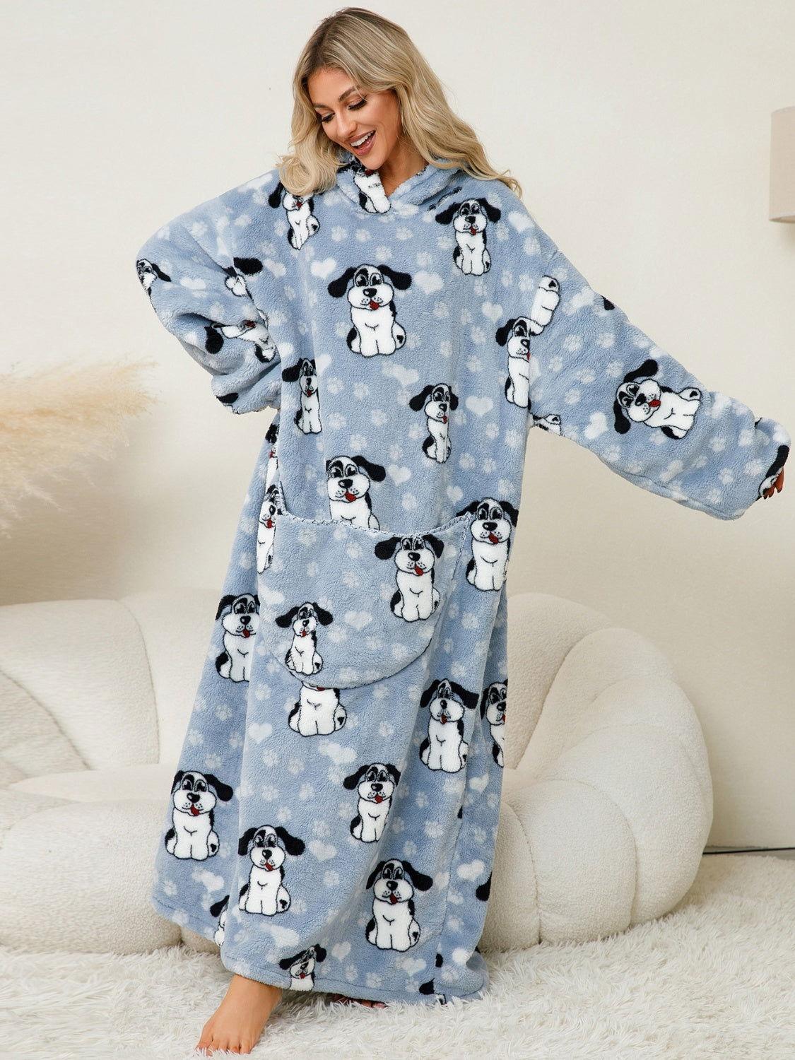 Fuzzy Pocketed Long Sleeve Hooded Lounge Dress - Clothes For Her Online Store