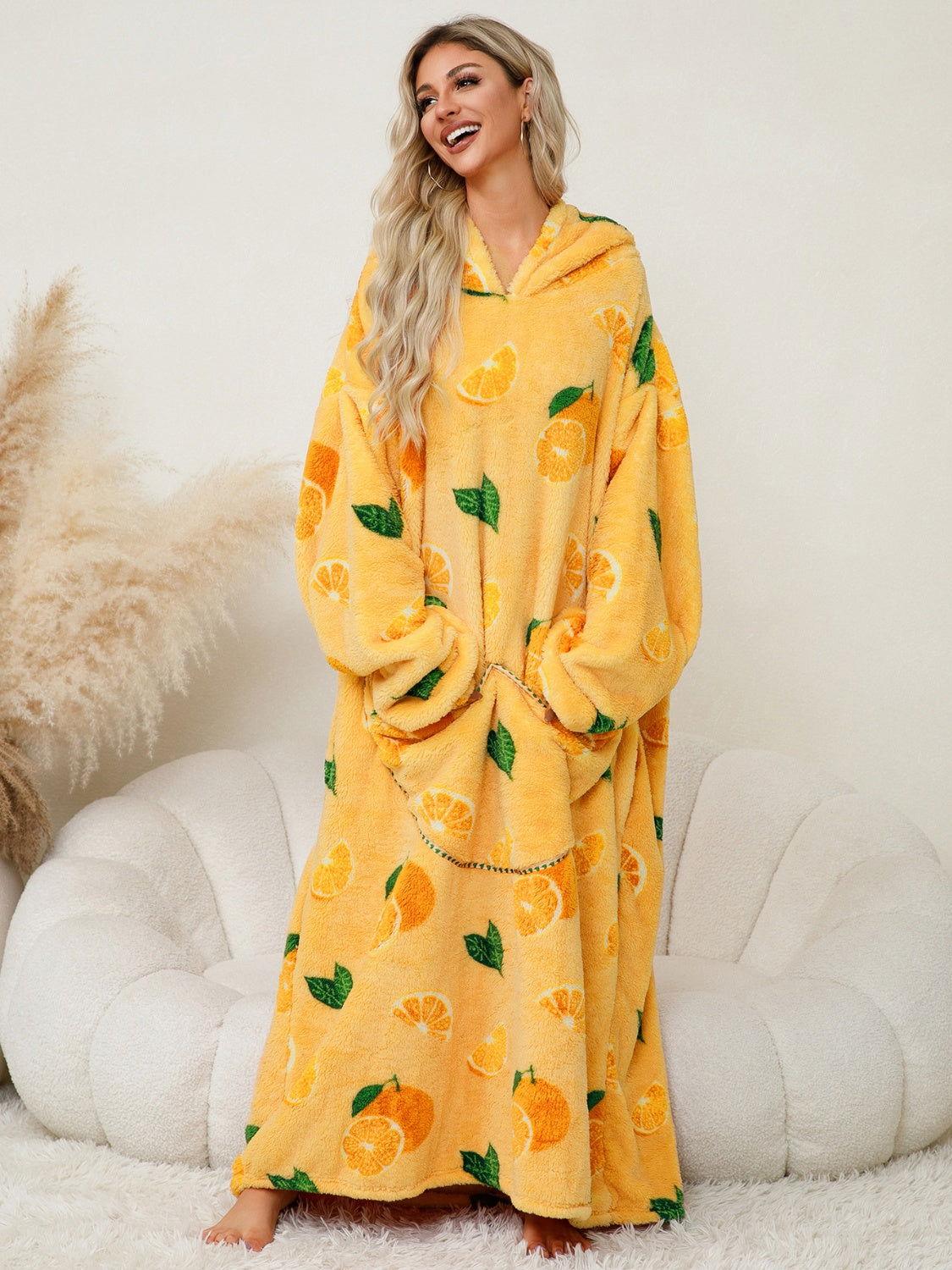 Fuzzy Pocketed Long Sleeve Hooded Lounge Dress - Clothes For Her Online Store
