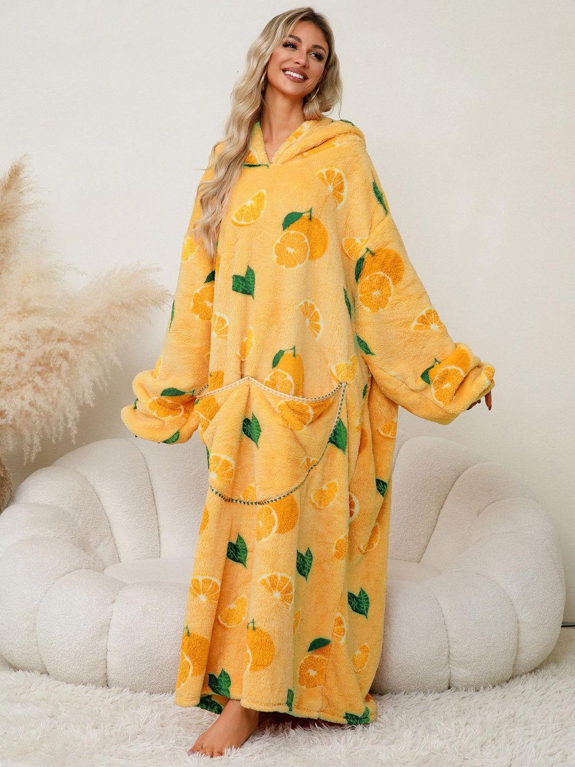 Fuzzy Pocketed Long Sleeve Hooded Lounge Dress - Clothes For Her Online Store