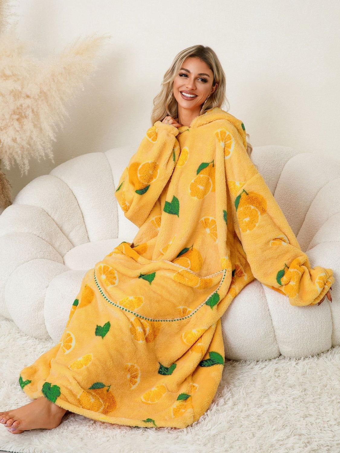 Fuzzy Pocketed Long Sleeve Hooded Lounge Dress - Clothes For Her Online Store