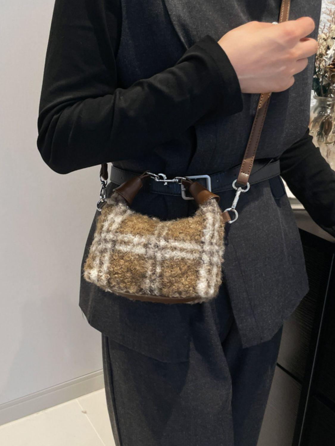 Fuzzy Polyester Mini Handbag with Zipper - Clothes For Her Online Store