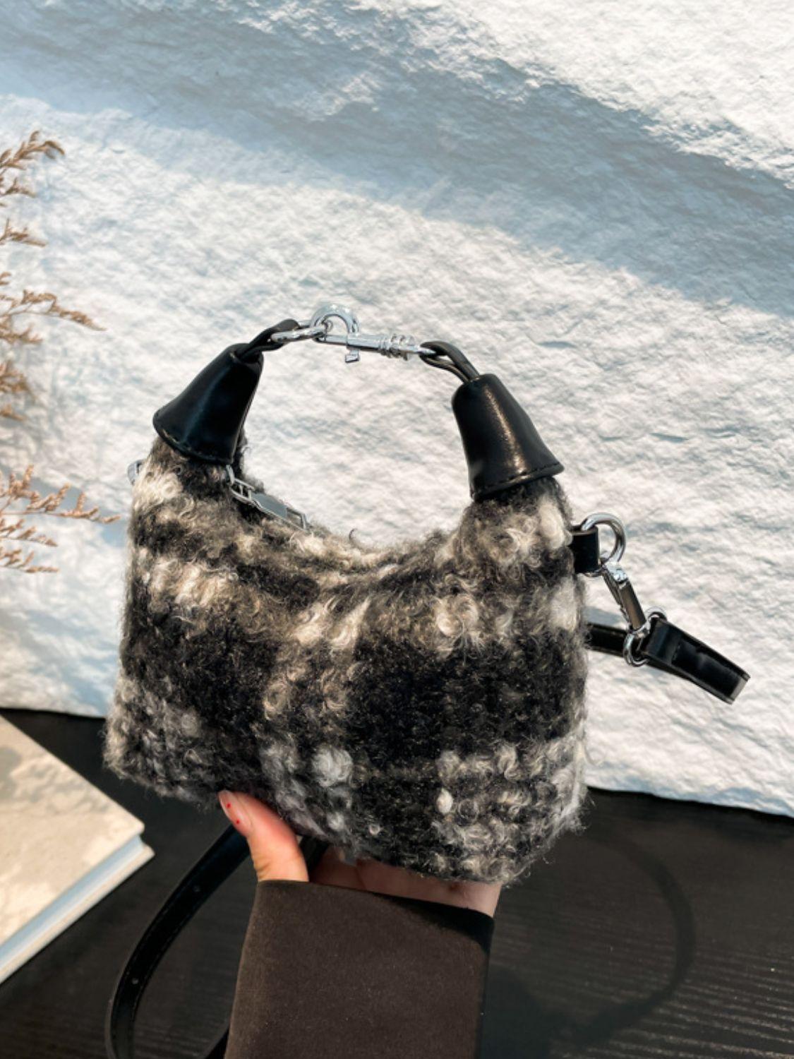 Fuzzy Polyester Mini Handbag with Zipper - Clothes For Her Online Store