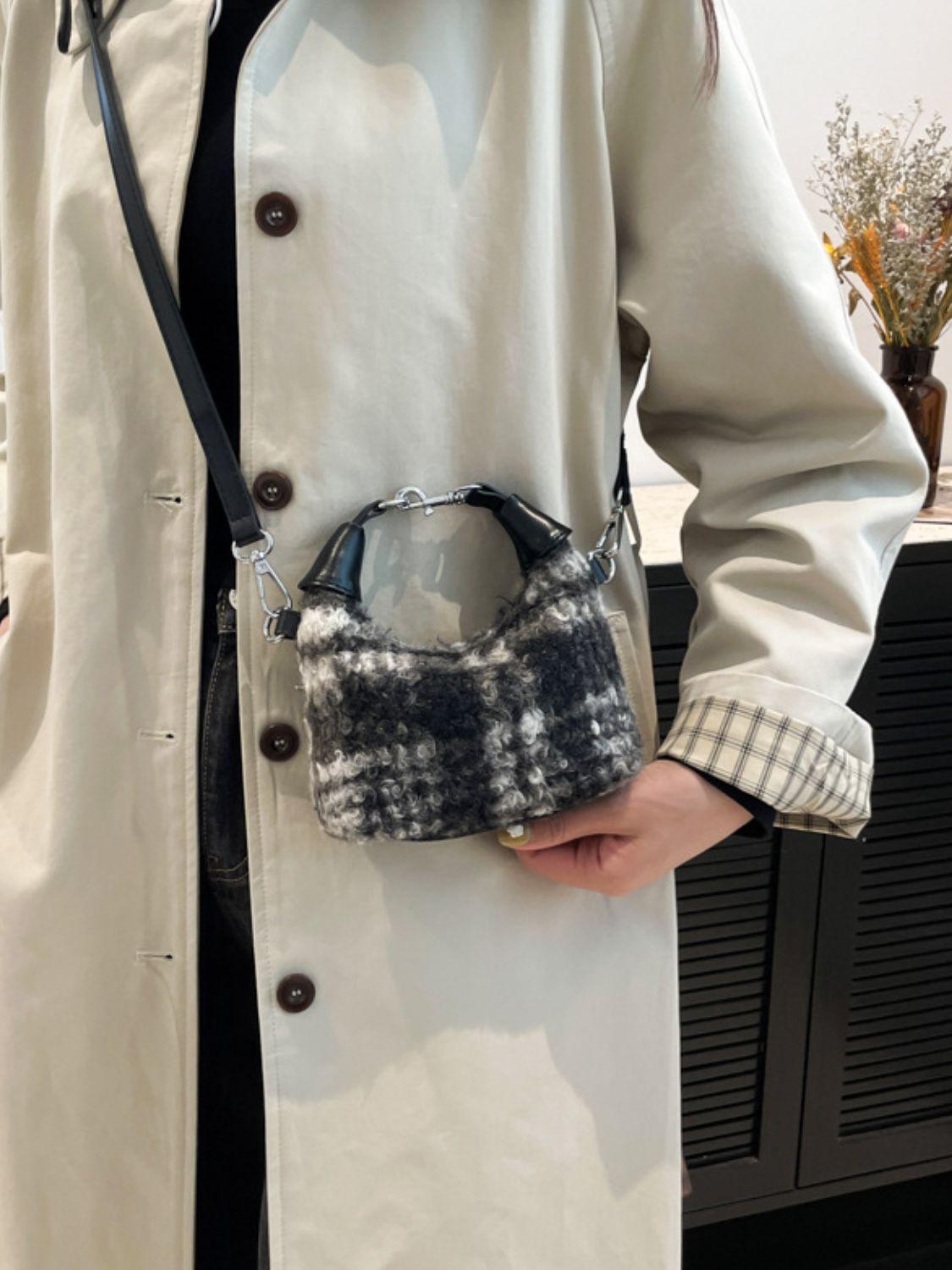 Fuzzy Polyester Mini Handbag with Zipper - Clothes For Her Online Store