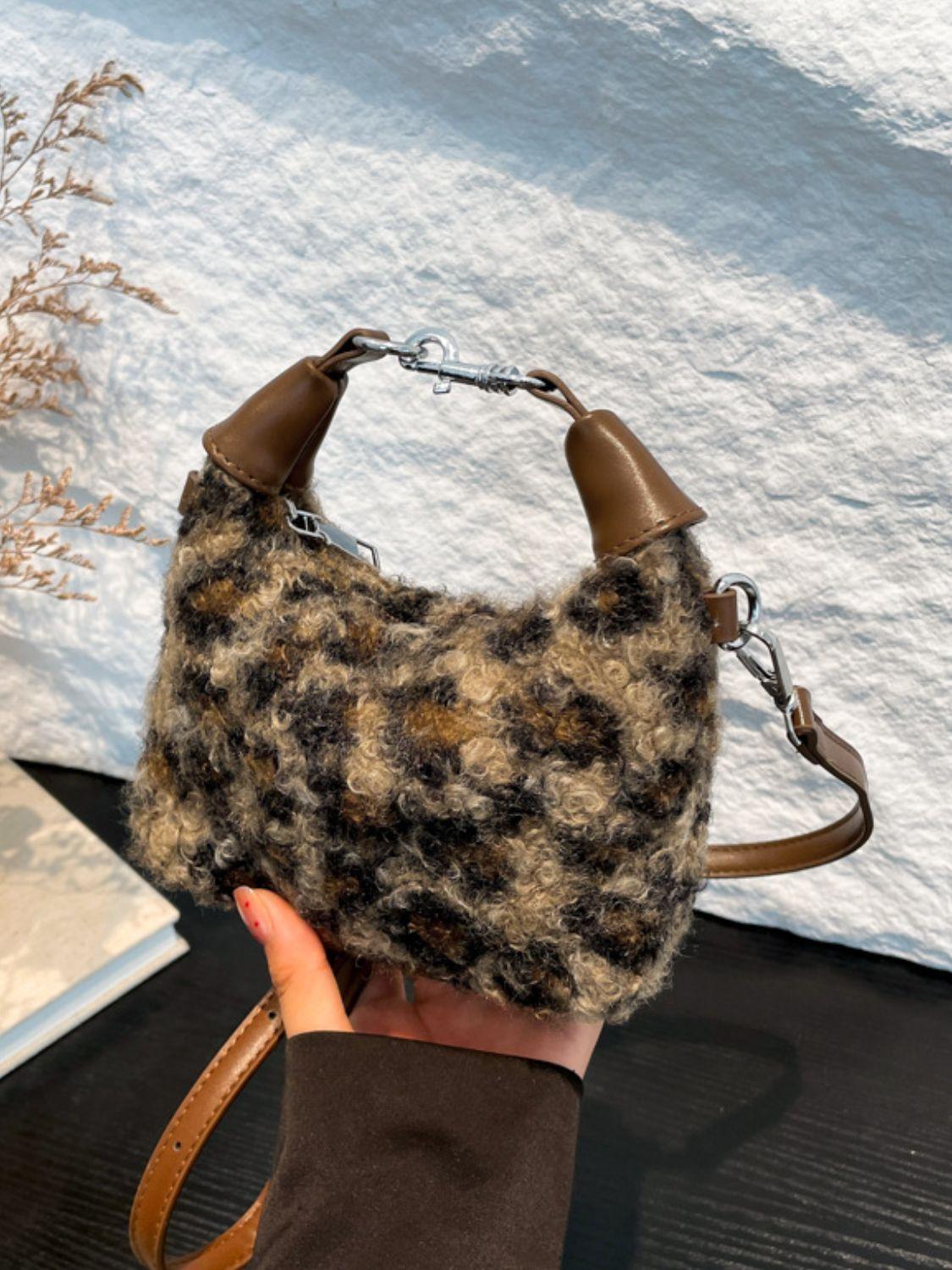 Fuzzy Polyester Mini Handbag with Zipper - Clothes For Her Online Store