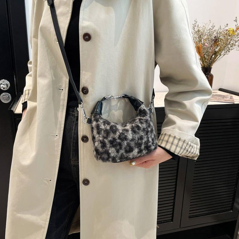 Fuzzy Polyester Mini Handbag with Zipper - Clothes For Her Online Store