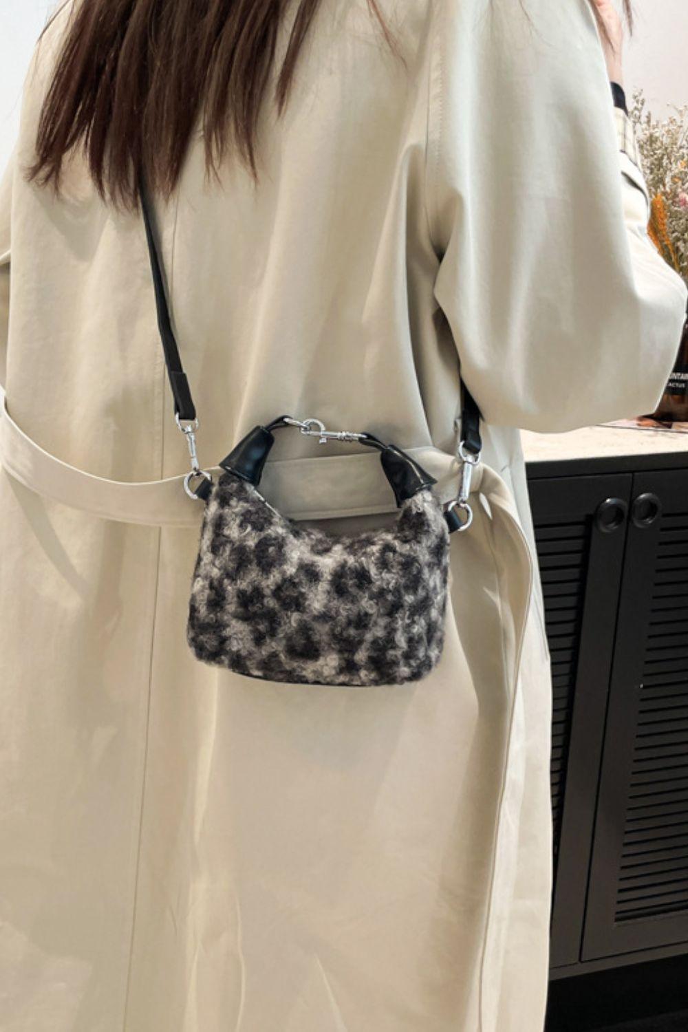 Fuzzy Polyester Mini Handbag with Zipper - Clothes For Her Online Store
